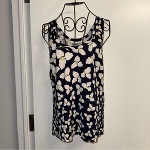 DVF Floral Sleeveless Top - Navy and White